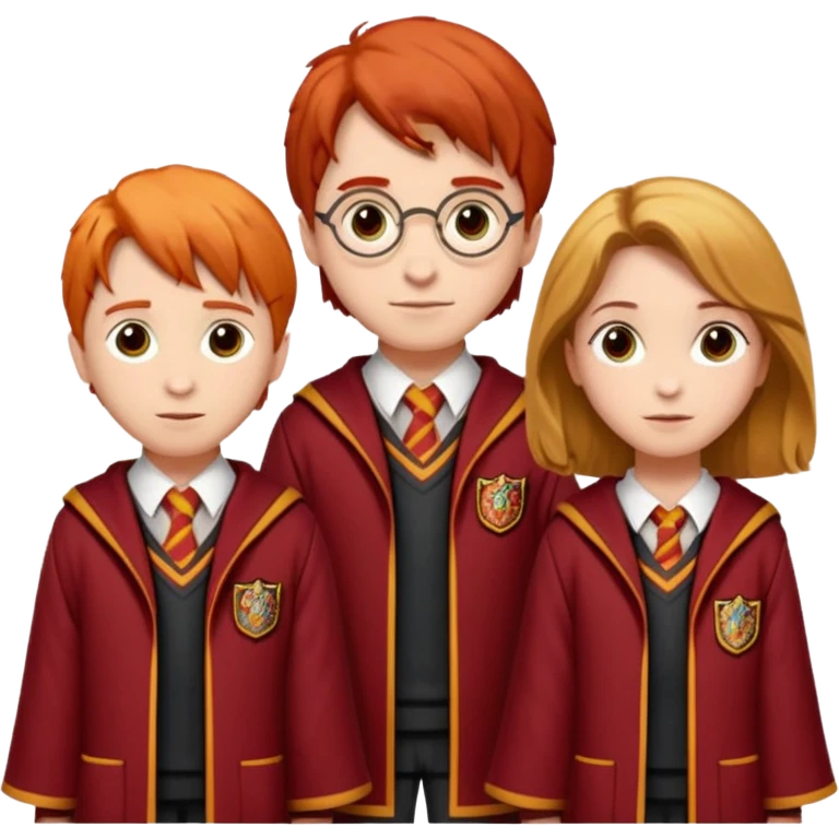 harry potter, ronald weasley and hermione granger in gryfinndor uniform emoji