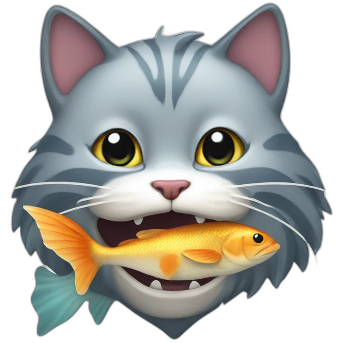 Cat with a fish in mouth emoji