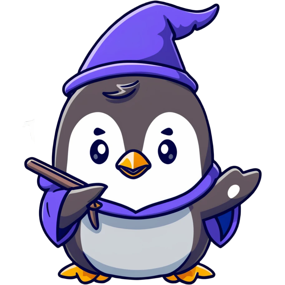 Cute penguin wizard casting a spell emoji