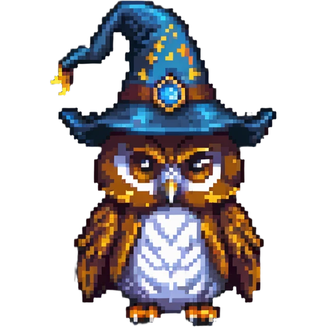 Owl with a wizard hat emoji