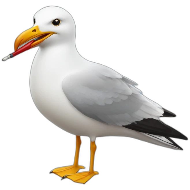 Seagull smoking a sigaret while holding a glass of beer emoji