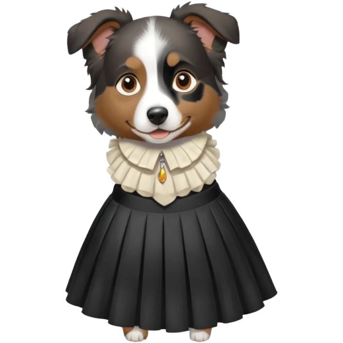 berger australien noir et blanc avec une jupe emoji