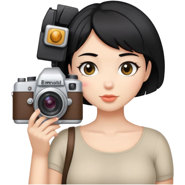 Girl with short black hair big boobs and camera emoji