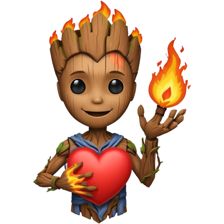 Groot hold heart on fire with smile emoji