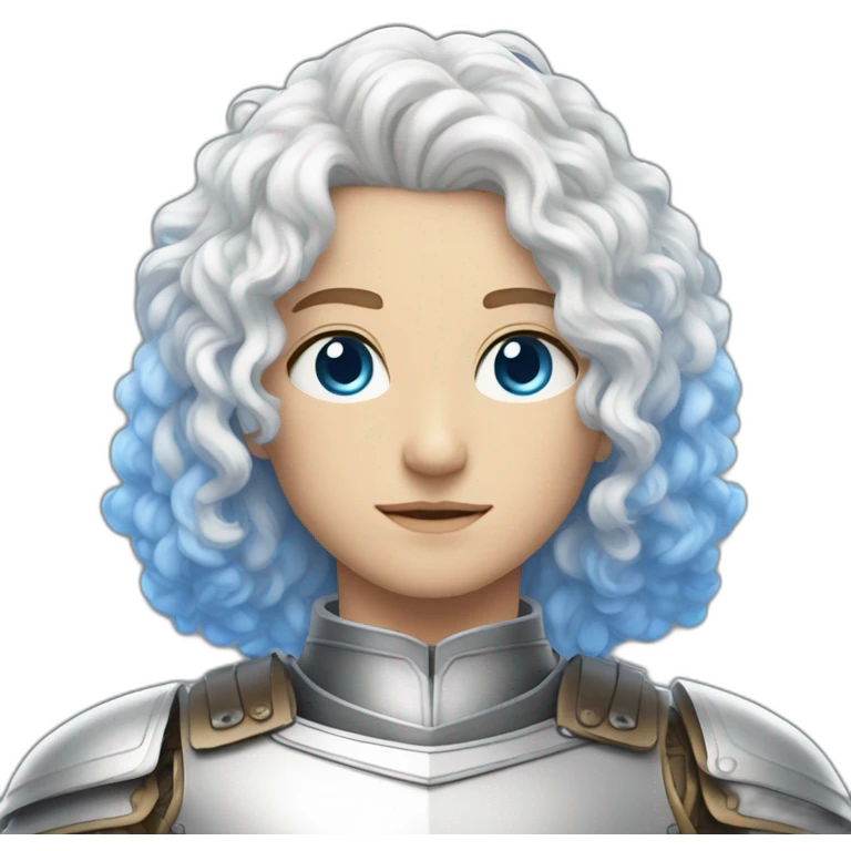 white androgynous guy white long curly hair armor blue eyes emoji