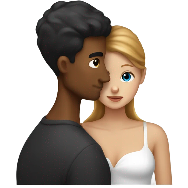 caramel man with brown hair kissing white girl with black hair   emoji