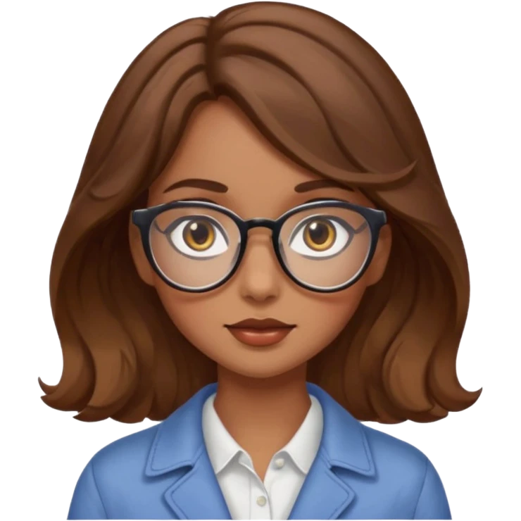 girl with wavy hair, almond shaped eyes, birthmark near her eye, tan, with swag, and glasses emoji