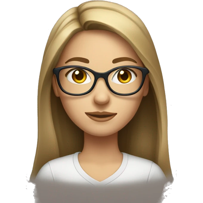 Caucasian girl with long brown hair with blond money piece hair wearing glasses emoji