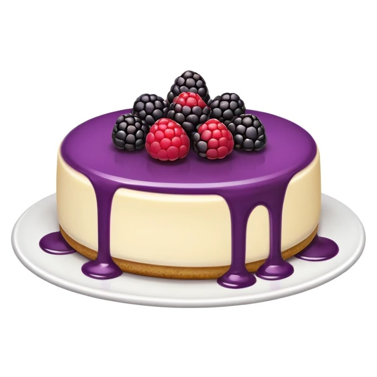 classic emoji style minimalistic blackberry cheesecake with blackberry sauce emoji
