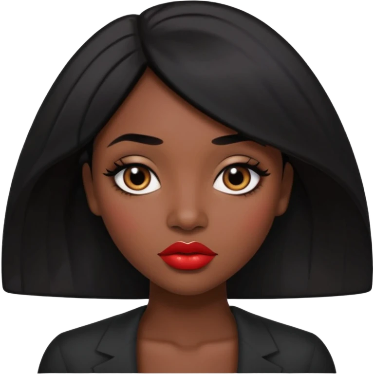 Dark skin woman with black hair, big lips m, dark brown eye, octagon face shape and chinky eyes no red lipstick  emoji