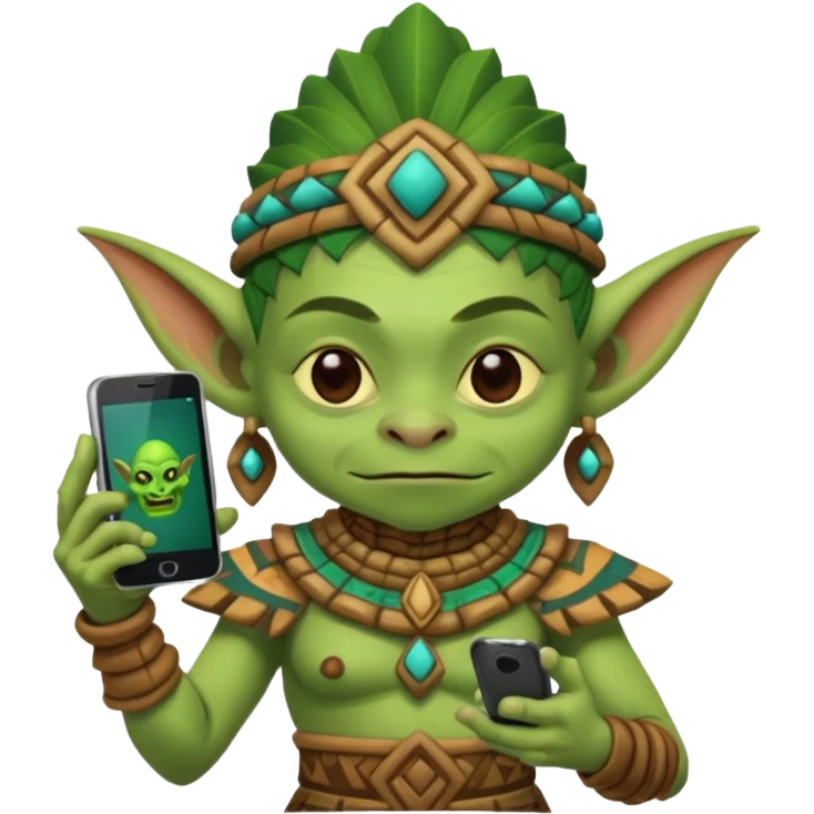 goblin with mayan custome dress and smartphone emoji