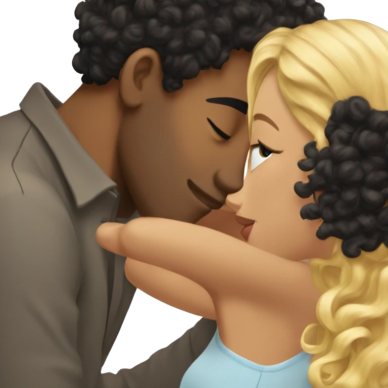 curly black hair man kisses a blonde girl with straight hair  emoji