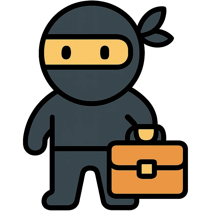 ninja in black outfit holding business briefcase emoji