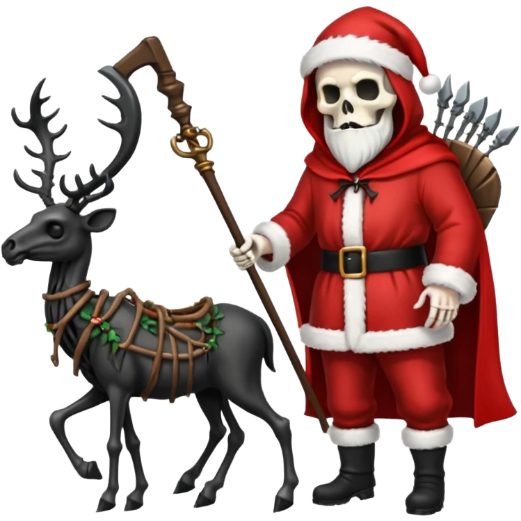 the Grim reaper dressed as Santa.... What gifts would be in his Sleigh.... What would his Sleigh likely look like.... Would the reindeer be skeletons, or ordinary reindeer emoji