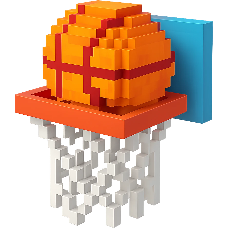 Voxel-style basketball in a net, variation 5 emoji
