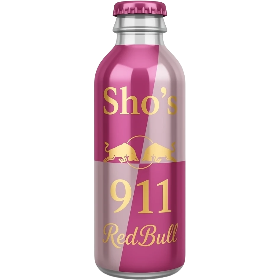 Pink redbull bottle wrote this name in gold Sho's 911 Redbull emoji