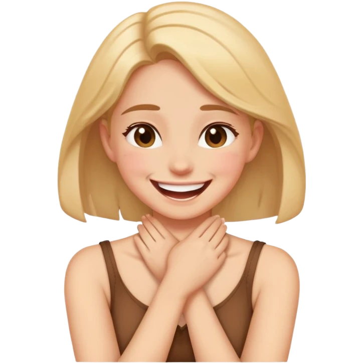 girl crossing hands on her neck laughing emoji