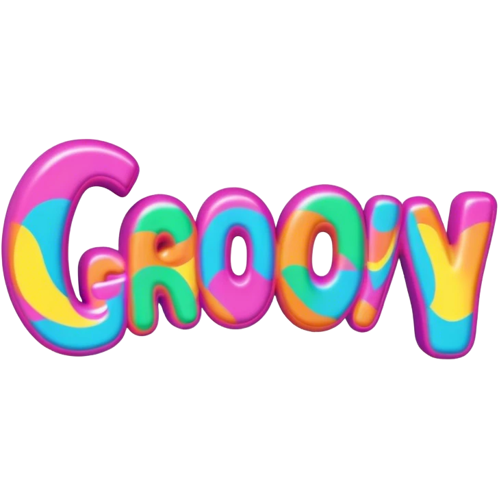 3D, psychedelic colored hippie style word “Groovy” emoji