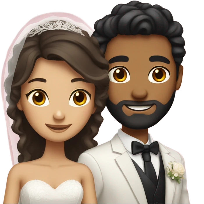 Tanned bride with brown hair and light skinned groom with black hair and beard emoji