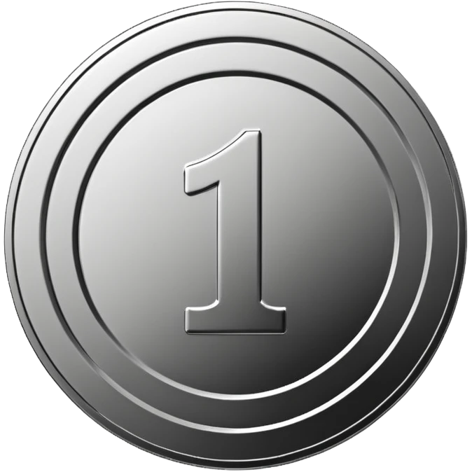 Emoji icon of a metal coin with engraved number 1, minimalist style, isolated, only metal color emoji