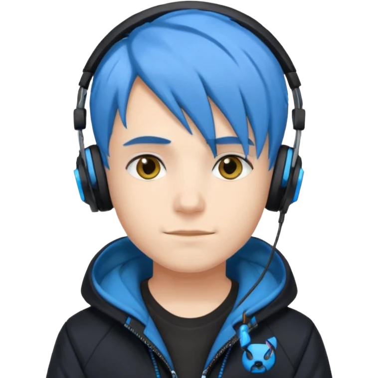Boy gamer with headset, blue hair, black jacket, 











 emoji