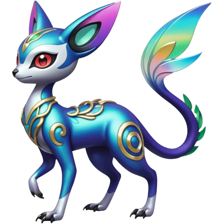 Shiny Colorful Futuristic Ornate Oriental Painted Asian Vernid-Trico-Meloetta-Latias-Koraidon-Peppercat-Protogen-Pokémon-Digimon-Fakémon-fusion-hybrid-creature emoji