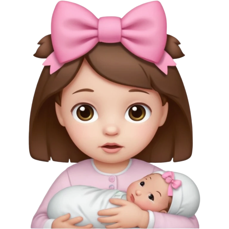 white newborn baby with brown hair and pink bow emoji emoji