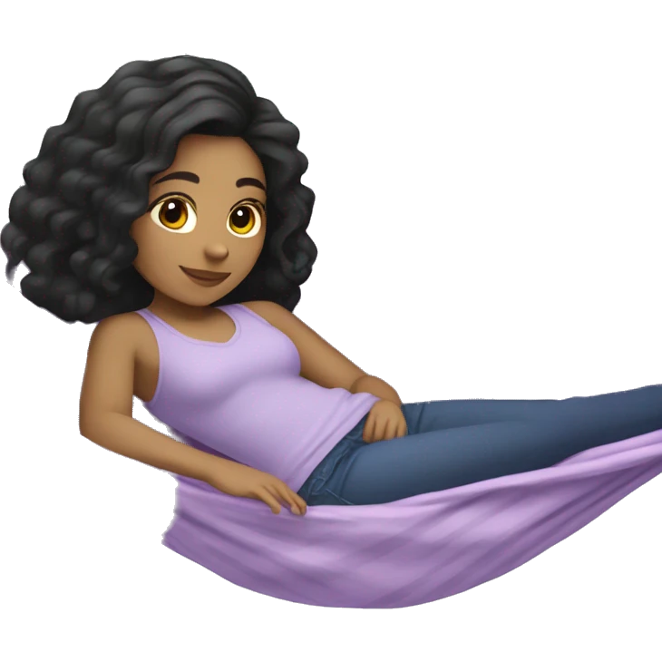 light skinned girl with black hair laying in a lilac hammock emoji