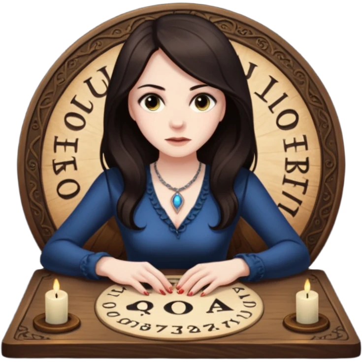Sarah winchester, the Winchester fortune heiress, sitting att a ouija board emoji