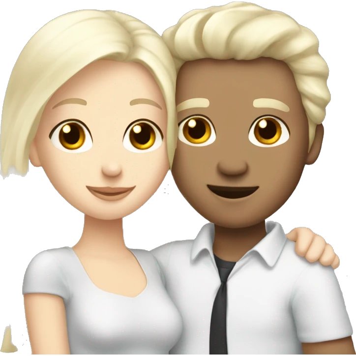 A black-haired white men hugs white blonde hair women emoji