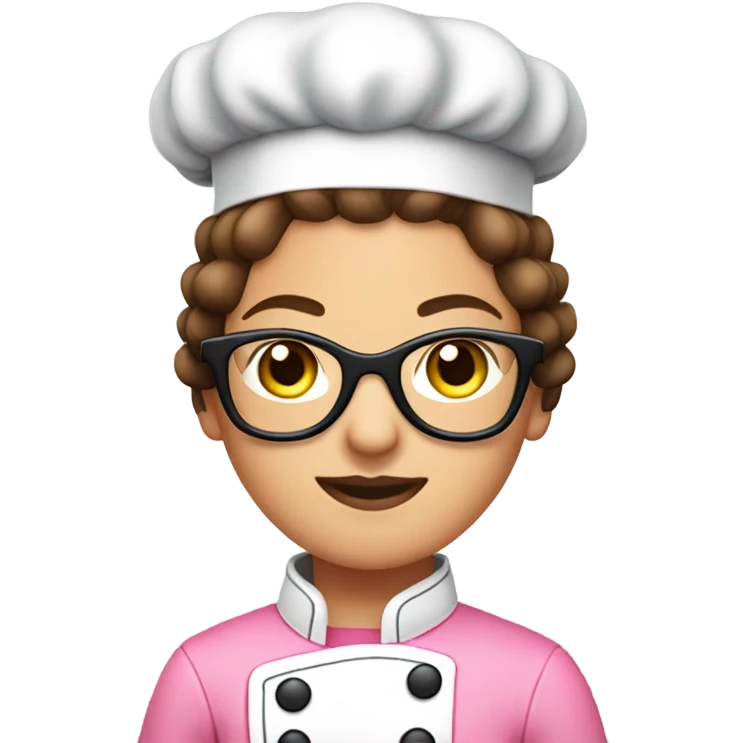 brown hair chef with black glasses and pigtail braids and a pink chef outfit emoji