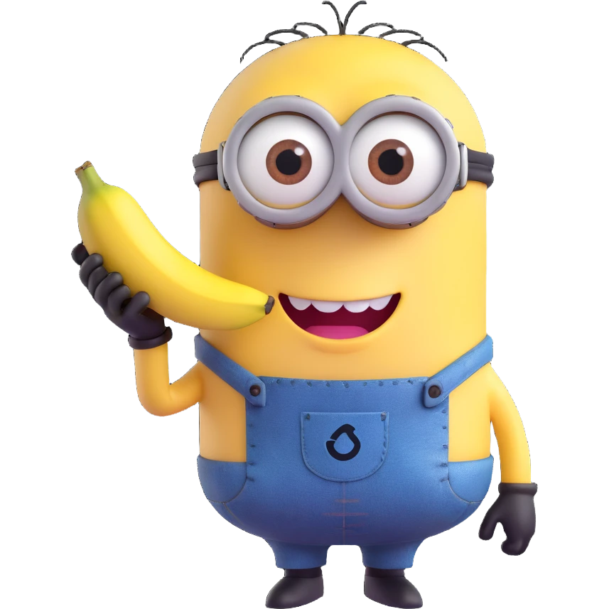 minion character with one eye smiling holding a banana emoji