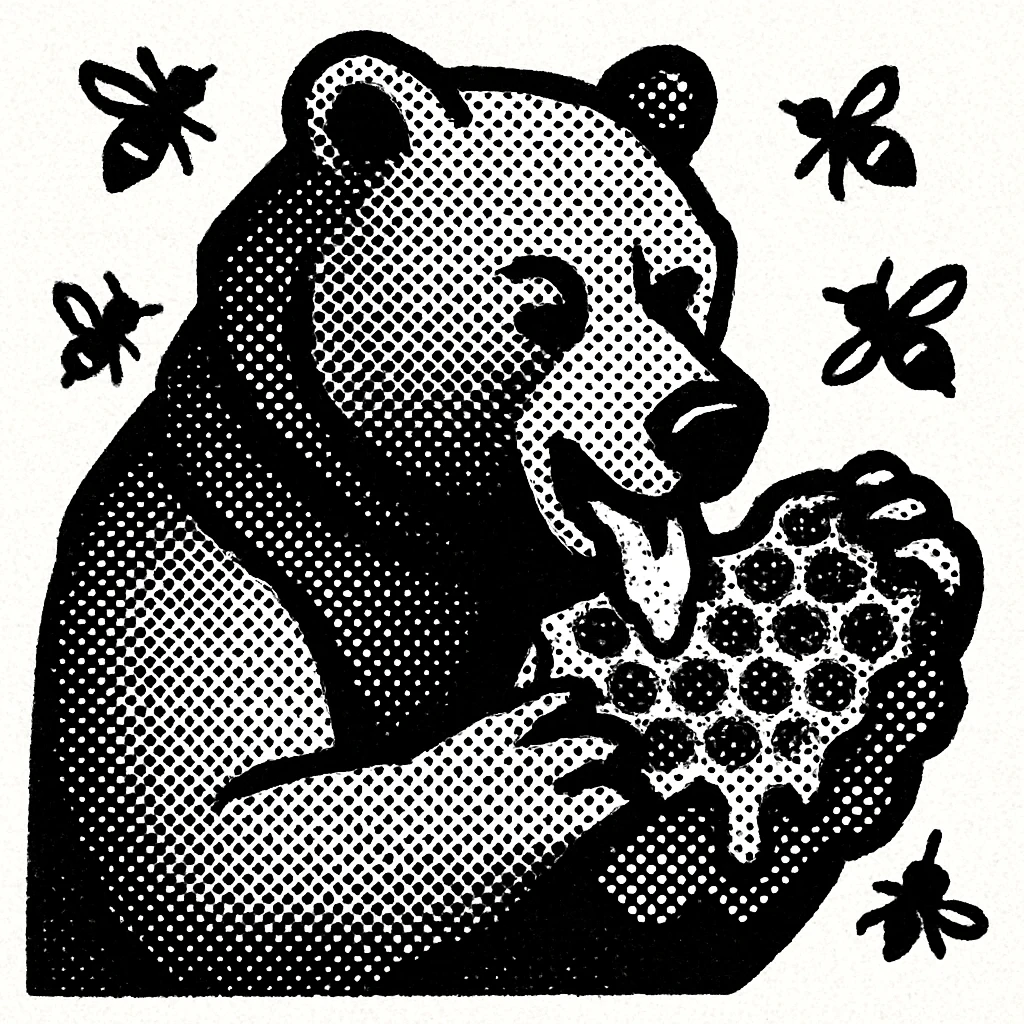 bear eating honeycomb with bees flying around emoji
