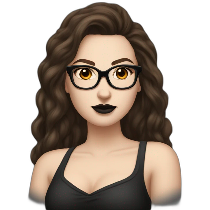 Sexy-Caucasian-woman-goth-long-brown-hair-dark-brown-eyes-glasses-plus-size-upturned-nose emoji