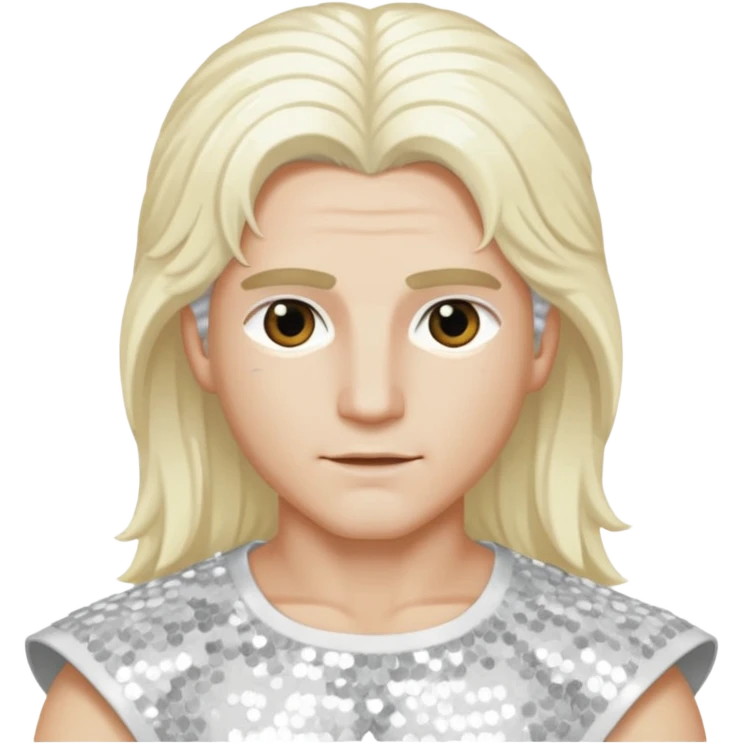 Apollo, God of Light from Gods and Goddesses with long white blonde hair, white sequin outfit emoji