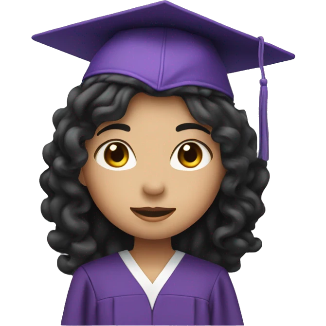 asian girl wearing purple graduation cap with long curly black hair emoji