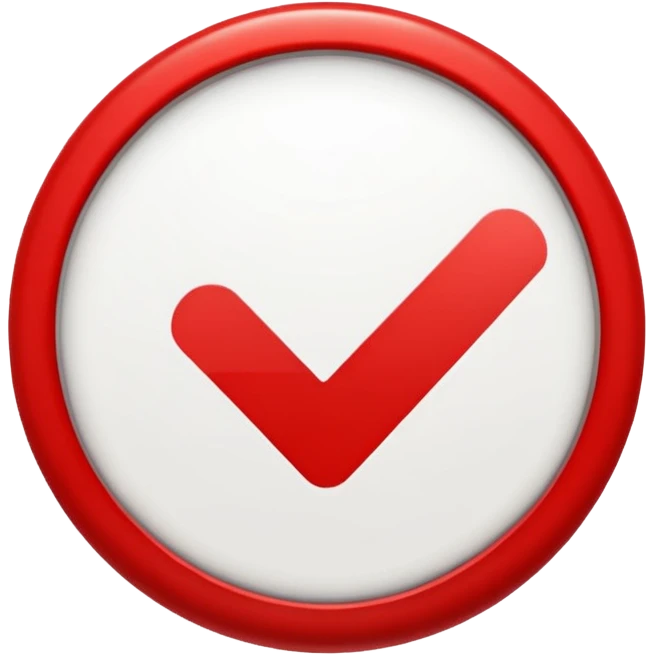 YouTube verified badge emoji, white checkmark in a red circle, minimal, no text emoji