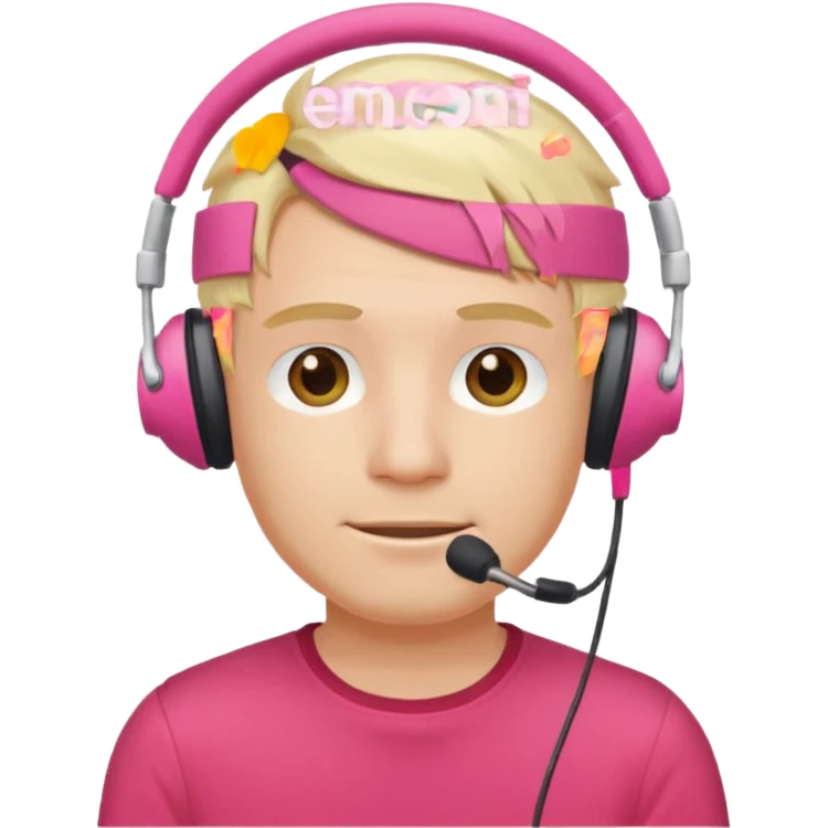 guy with blonde hair, red shirt and pink headset emoji