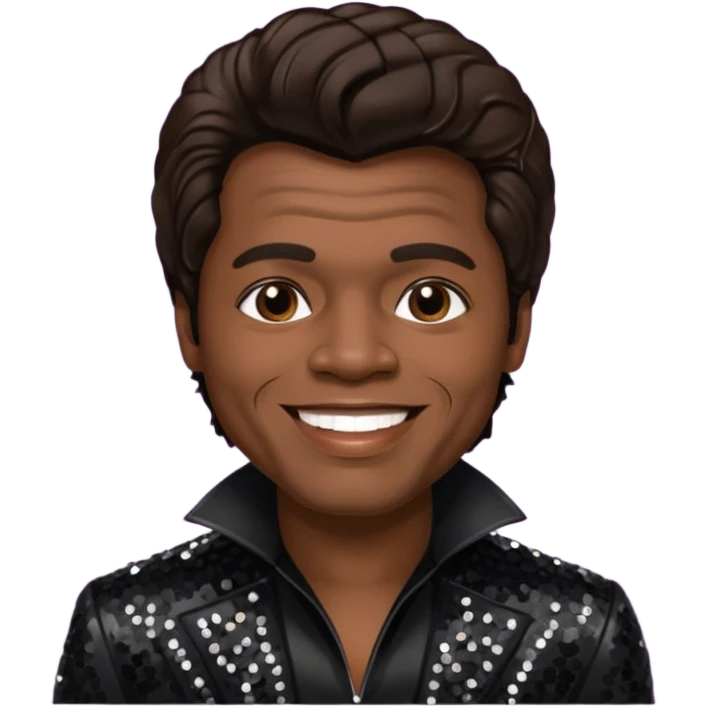 James Brown with dark brown hair, black sequin outfit  emoji