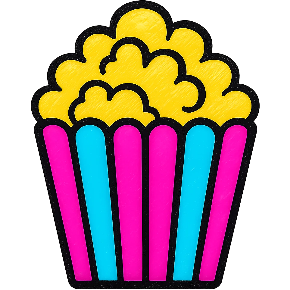 popcorn in a classic red and white striped box, vibrant and playful style emoji