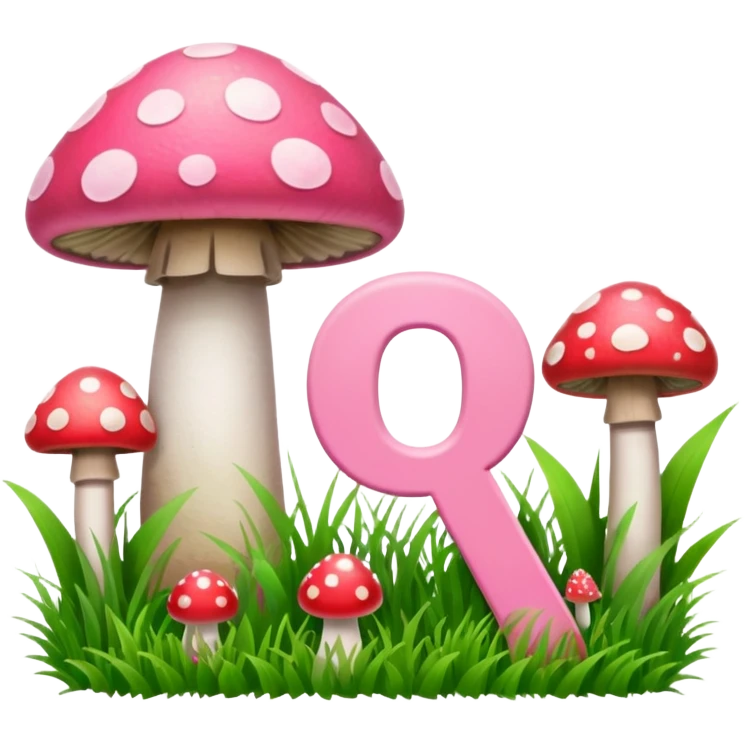 P P letters, pink and green, with grass growing, mushrooms around emoji
