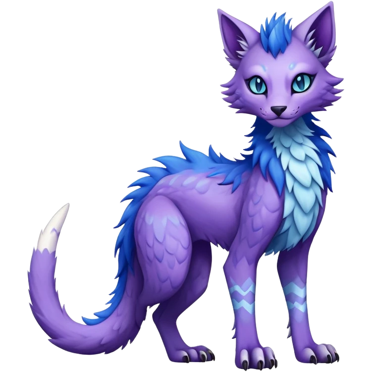 Kawaii dark edgy fantasy ethereal feline-vernid-sergal-fursona animal creature with a tufted tail full body with intricate markings  emoji