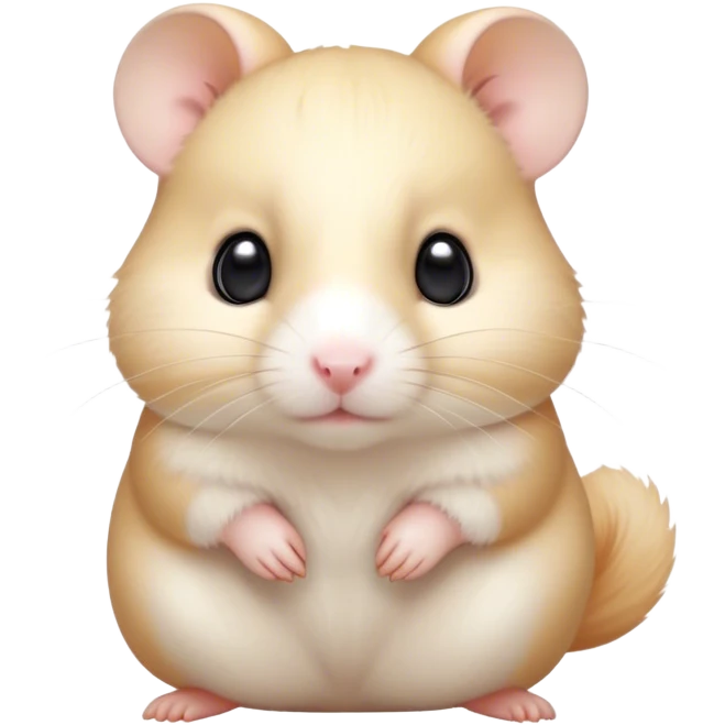 Cinematic Noble Cream Hamster Portrait Emoji, Poised and regal, with a tiny, compact build and a smooth, pristine cream fur, deep-set soulful dark eyes, Simplified yet sharp and sophisticated features, highly detailed, glowing with a soft, dignified glow, high shine, intelligent and energetic, stylized with an air of miniature elegance, focused and attentive, soft glowing outline, capturing the essence of a watchful and confident rodent, so majestic it feels as though it could scurry out of the screen with effortless authority! emoji