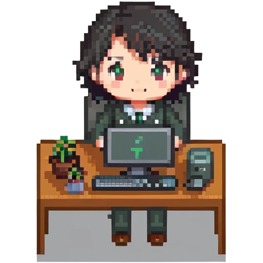 chibi office IT worker with computer emoji