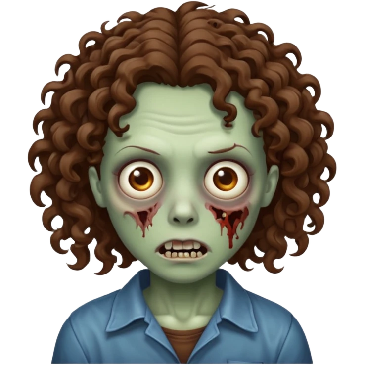 Zombie with curly medium brown hair emoji