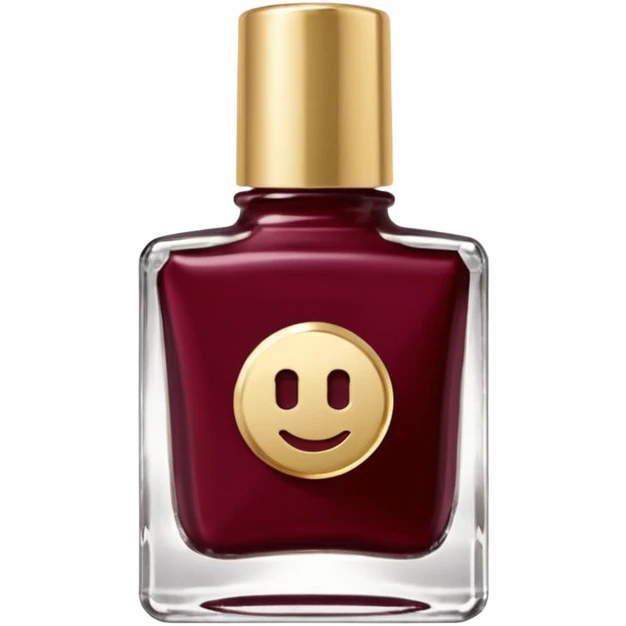Dark wine red nail polish in a small square bottle with a gold lid emoji
