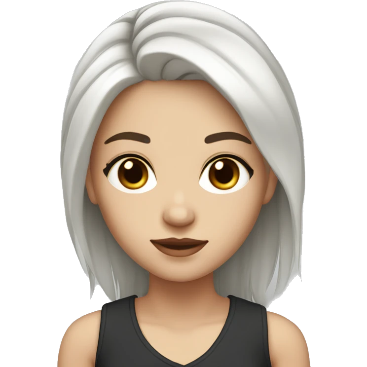 white girl with brown eyes and black medium hair with layers emoji