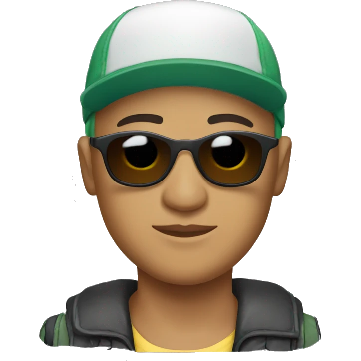 Bald Mexican young man with a baseball cap and sunglasses looking cool emoji