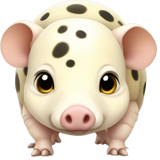 White chubby armadillo pig with yellow and black spots and cute flat face wide set eyes emoji