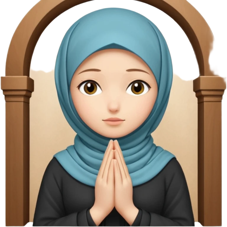 girl in a hijab is praying in the back of a prayer room. emoji
